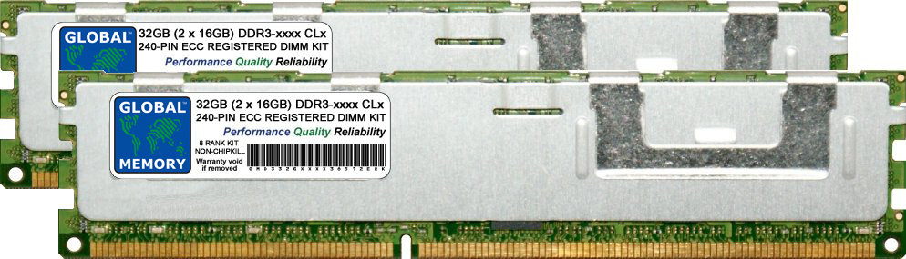 32GB (2 x 16GB) DDR3 1066/1333MHz 240-PIN ECC REGISTERED DIMM (RDIMM) MEMORY RAM KIT FOR FUJITSU SERVERS/WORKSTATIONS (8 RANK KIT NON-CHIPKILL)